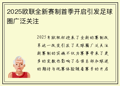 2025欧联全新赛制首季开启引发足球圈广泛关注